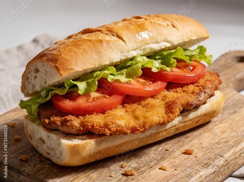 Crispy Argentine Milanesa Sandwich with Fresh Lettuce and Tomato