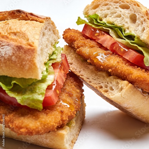 Crispy fried  argentine  chicken milanesa sandwich with fresh lettuce and tomato