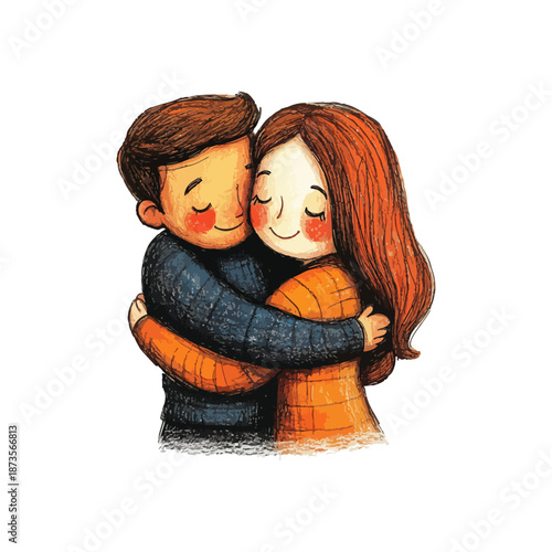 hugging couple hand drawn vector illustration