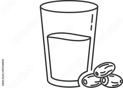 Ramadan kareem illustration of a glass of water and dates isolated on transparent background