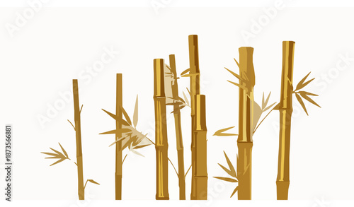 Realistic vector illustration of golden bamboo stalks isolated on white background for nature and decorative design