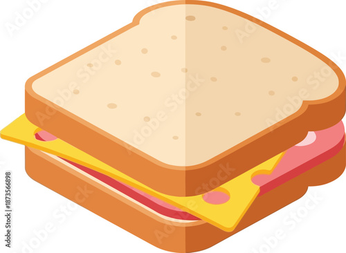 Flat vector art illustration of a ham and cheese sandwich on a clean background, viewed from above, showcasing food artistry in a simple style