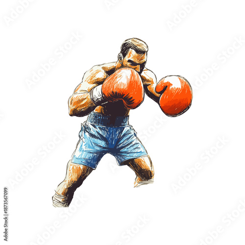man boxing drawn vector illustration