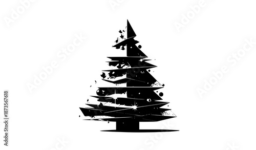 Abstract geometric oil painted Christmas tree illustration for modern holiday art and design