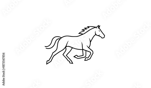Minimalist horse vector illustration logo in galloping pose on white background