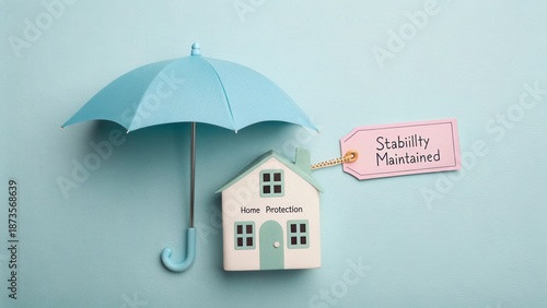 Wallpaper Mural Home Protection Concept with Umbrella and Stability Tag on Blue Background for Insurance or Safety Themes Torontodigital.ca