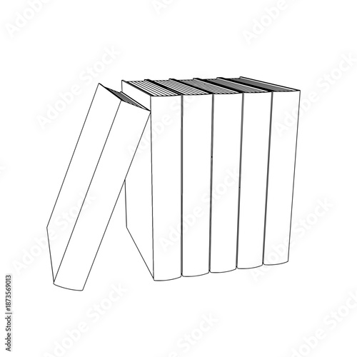 Outline for Coloring of Hardcover Book with Bookmark on White Background. Vector Illustration.