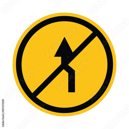 Yellow Warning Sign with Arrow and Line for Preventive Safety