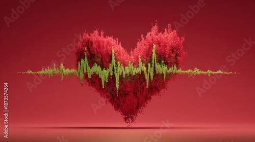 Heartbeat Visualized Through Lush Red and Green Nature Elements