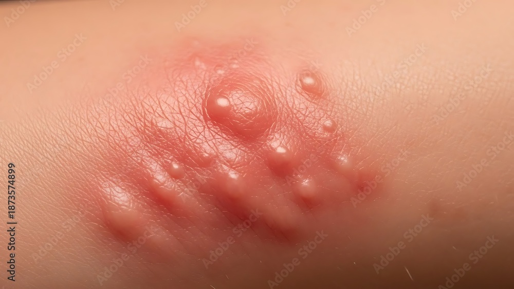 Fototapeta premium A close-up view of a skin lesion with red bumps and blisters