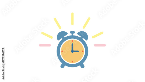 Cartoon alarm clock with light rays time reminder concept illustration