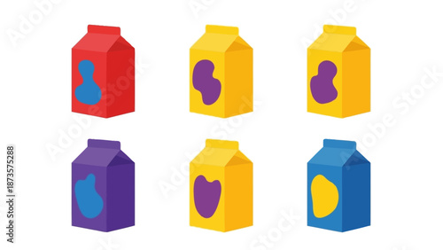 Colorful carton milk containers isolated on white background vector graphic