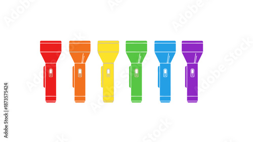 Colorful flashlights arrayed on white background ready for design and promotion