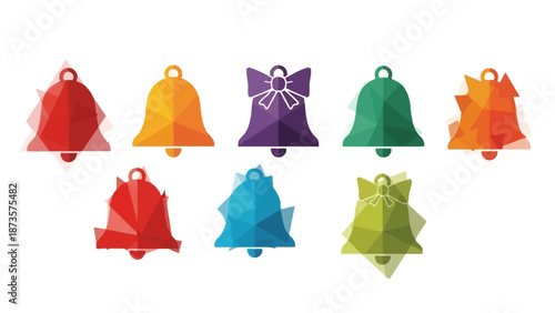 Colorful geometric bells isolated on white background for holiday designs
