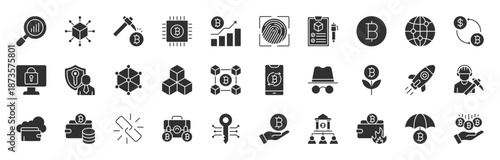 Smart Contract glyph style Editable Icons set collection. Blockchain, cryptocurrency, and more. Illustration eps 10