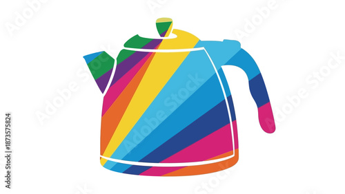Colorful kettle illustration against white background for design and print