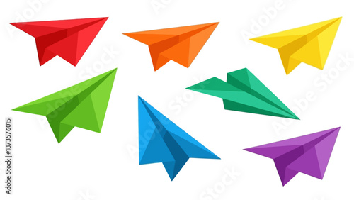 Colorful paper airplanes vector illustration of isolated flying objects