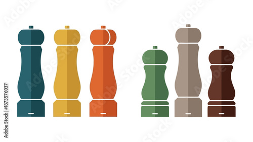 Colorful pepper grinders vector illustration set isolated on white background