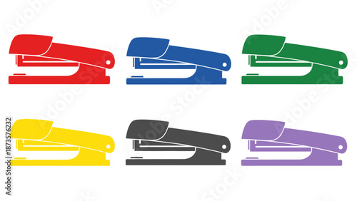 Colorful stapler silhouettes business and office supplies design elements