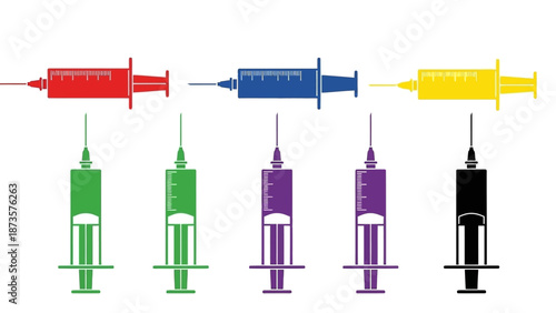 Colorful syringe illustrations for medical concepts and healthcare design