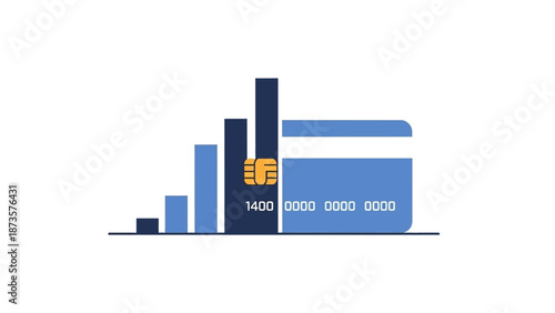Credit card and bar graph illustration representing financial transactions