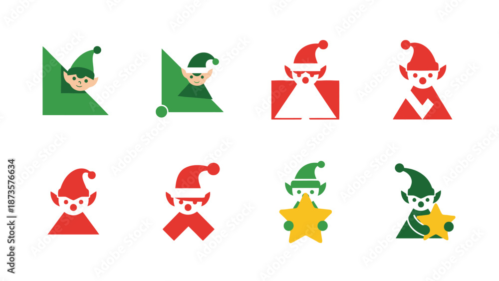 Fototapeta premium Geometric christmas elf designs vector illustrations for holiday season