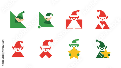 Geometric christmas elf designs vector illustrations for holiday season