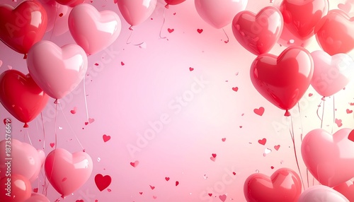 Romantic Valentine Heart Balloons border With Soft Pink Copy Space background