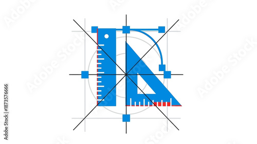 Geometric design illustration featuring ruler protractor and circle elements