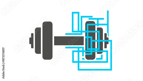 Graphic representation of a dumbbell with abstract lines on a white backdrop