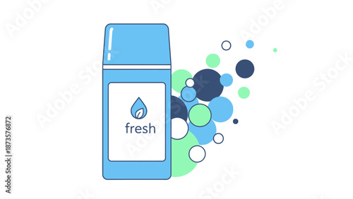 Illustrated deodorant bottle with fresh label and abstract bubbles design