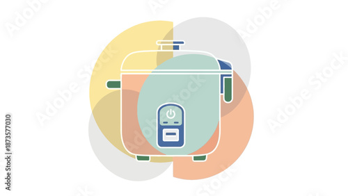 Modern rice cooker illustration with colorful circles and white background