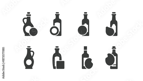 Olive oil bottle icons set isolated on white background for design