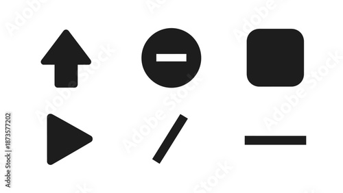 Set of black graphic elements for interface design on white background