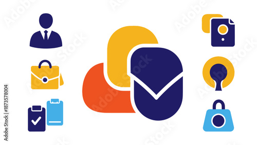 Abstract illustration of business icons representing data security and management