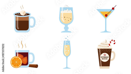 Assorted cocktail beverages illustration isolated on white background