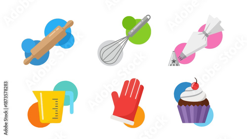 Bakery tools and ingredients isolated on white for culinary projects