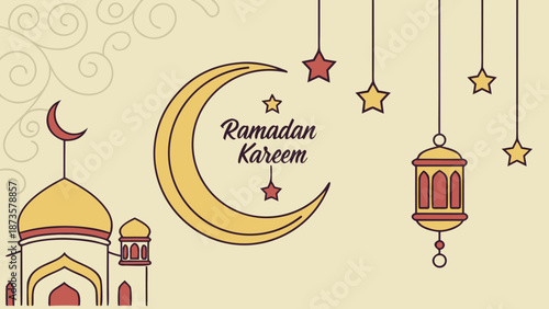 Ramadan Kareem Islamic Festival Celebration Greeting Banner with vector illustration