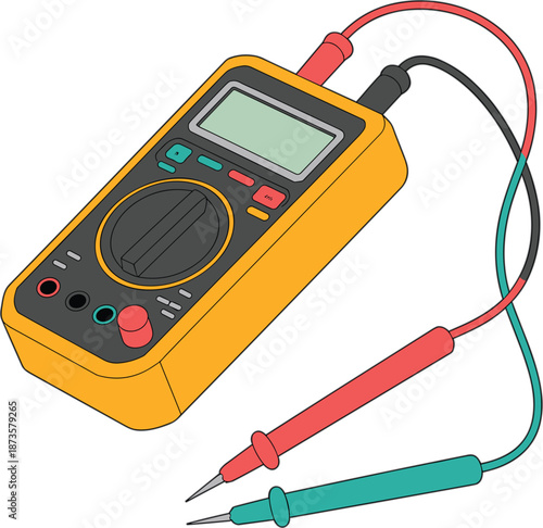Professional digital multimeter device with probes for measuring voltage current and resistance in electrical engineering and electronic repair service
