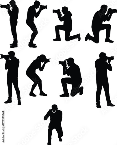 Professional studio video camera vector set with modern digital broadcasting equipment on tripods isolated on a white background