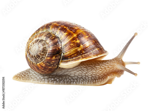 Brown garden snail isolated on transparent background
