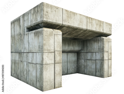 Brutalist Concrete Entrance Structure Isolated