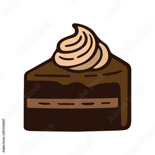 Delicious vector illustration of a rich chocolate brownie cake slice, featuring moist texture, deep cocoa color, smooth layers, and tempting dessert appeal for sweet bakery designs.