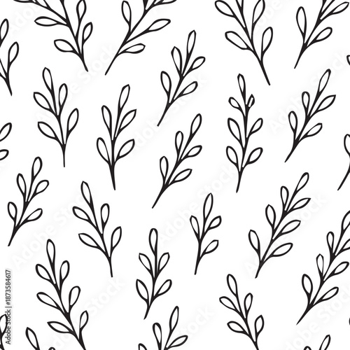 Decorative vector background pattern featuring ornamental fern plants, arranged in repeating natural shapes, creating a fresh tropical feel with elegant botanical details and calming organic rhythm.