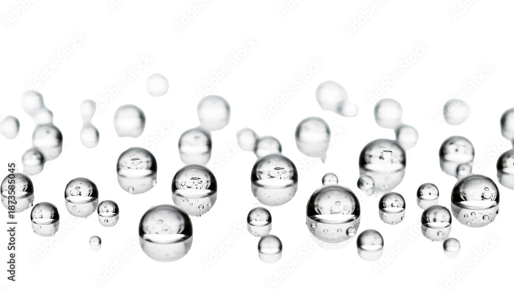 Fototapeta premium A close-up view of numerous small, transparent, spherical bubbles floating isolated on transparent background, png
