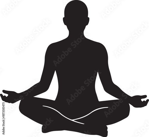 Man meditating in lotus position in black silhouette form