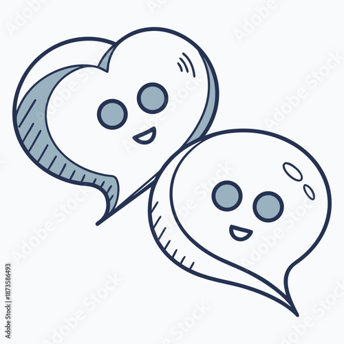 Heart Shape Chat Bubbles with Rings for Love and Communication Concept