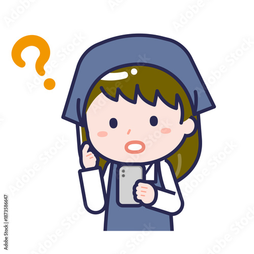 スマートフォンを使う「スタッフ」の女性