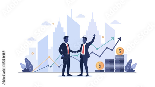Flat vector illustration of two faceless business professionals shaking hands
