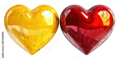 Vibrant valentine hearts, romantic love symbols, glossy passion shapes